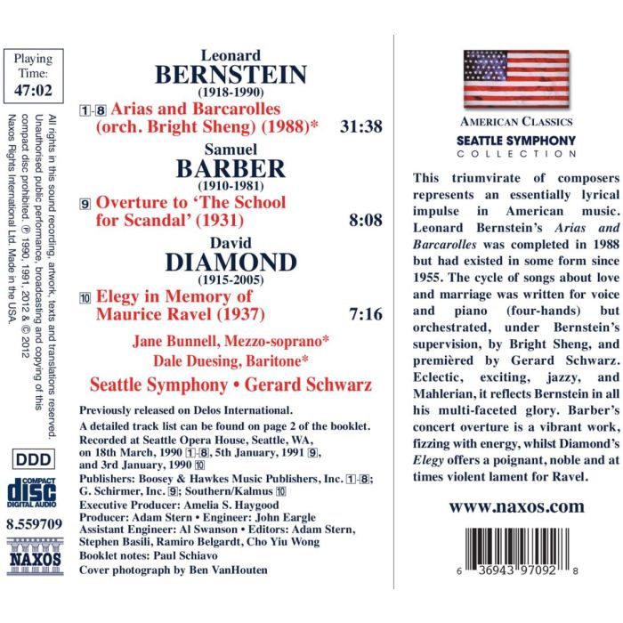 Bernstein: Arias and Barcarolles, Barber, Diamond - slide-1