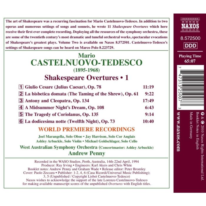 Castelnuovo-Tedesco: Shakespeare Overtures Vol. 1 - slide-1
