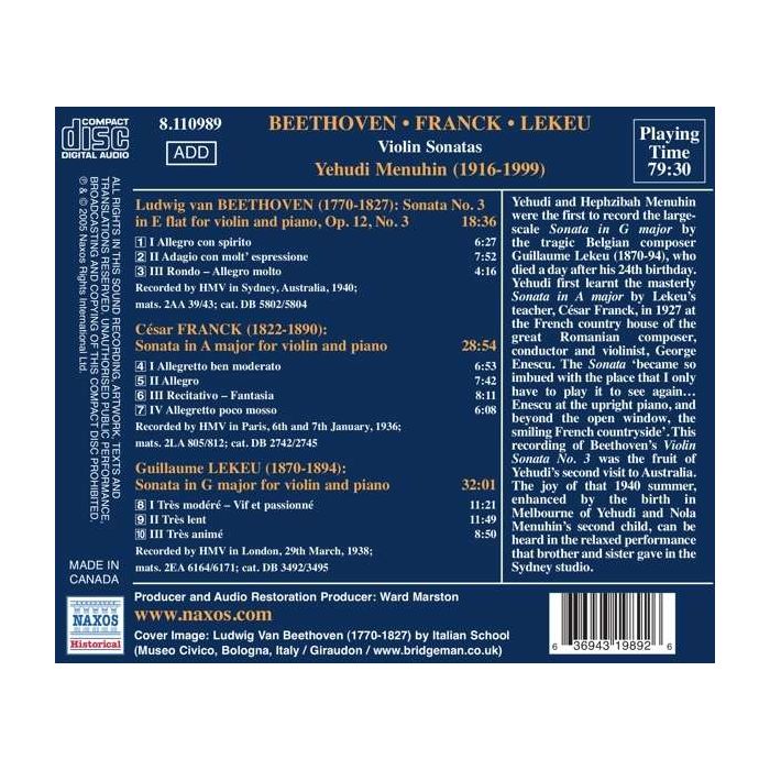 Violin Sonatas: Beethoven / Franck / Lekeu - slide-1