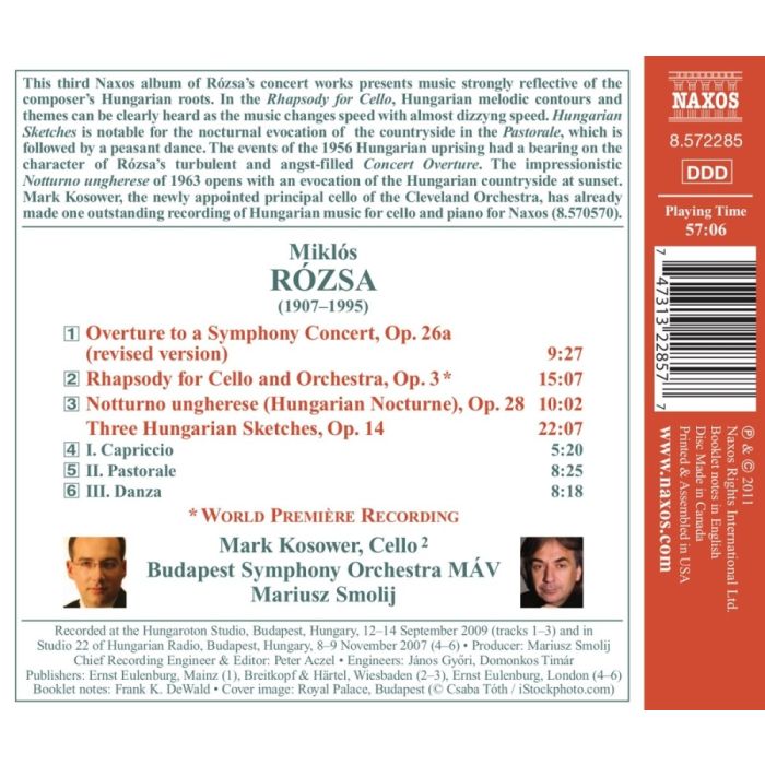 Rozsa: Three Hungarian Sketches, Cello Rhapsody, Hungarian Nocturne - slide-1