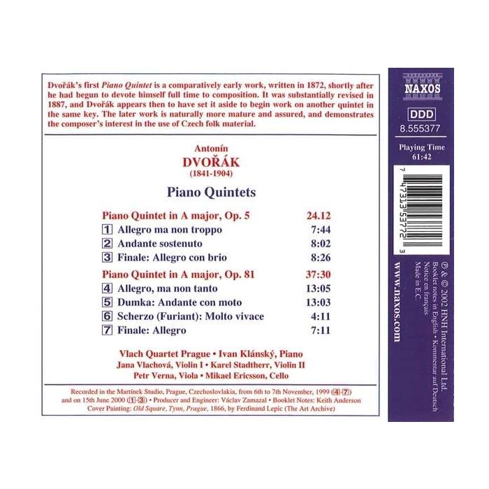 DVORAK: Piano Quintets Opp. 5 and 81 - slide-1