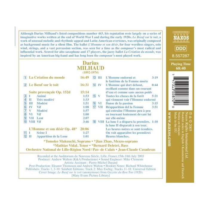 MILHAUD: La Creation du monde; Le Boeuf sur le toit; Suite provençale - slide-1