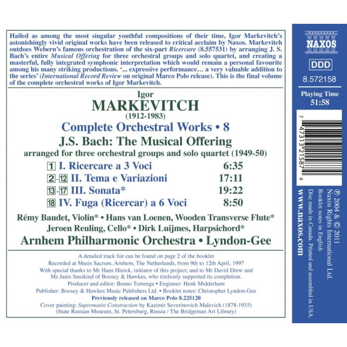Markevitch: Orchestral Works Vol. 8 - Bach: The Musical Offering, arranged for three orchestral groups and solo quartet - slide-1