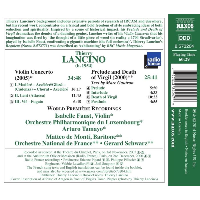Lancino: Violin Concerto Prelude and Death of Virgil - slide-1