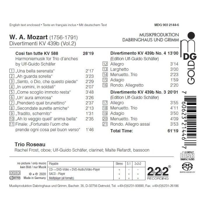 Mozart: Cosi fan tutte (Harmoniemusik); Divertimenti - slide-1