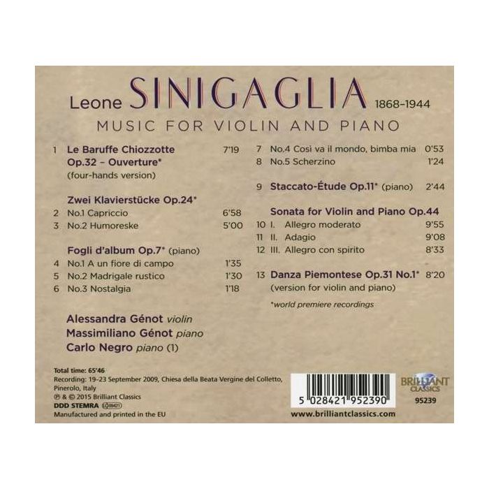 Sinigaglia: Music for Violin and Piano - slide-1