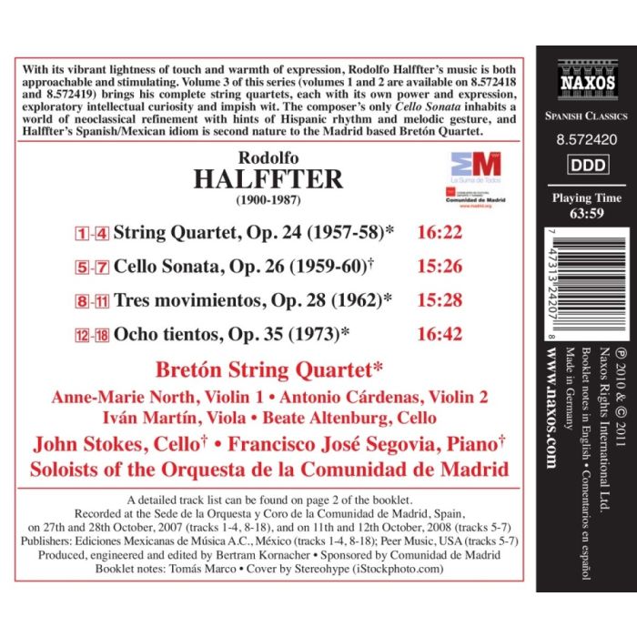 HALFFTER: Chamber Music, Vol. 3 - String Quartet, Cello Sonata, 3 Movements, 8 Tientos - slide-1