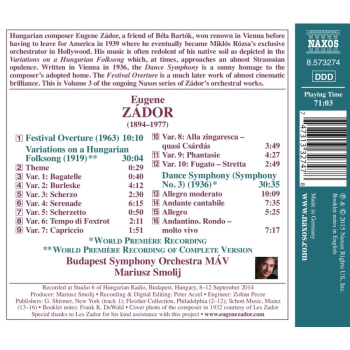 Zador: Dance Symphony Variations on a Hungarian Folksong, Festival Overture - slide-1
