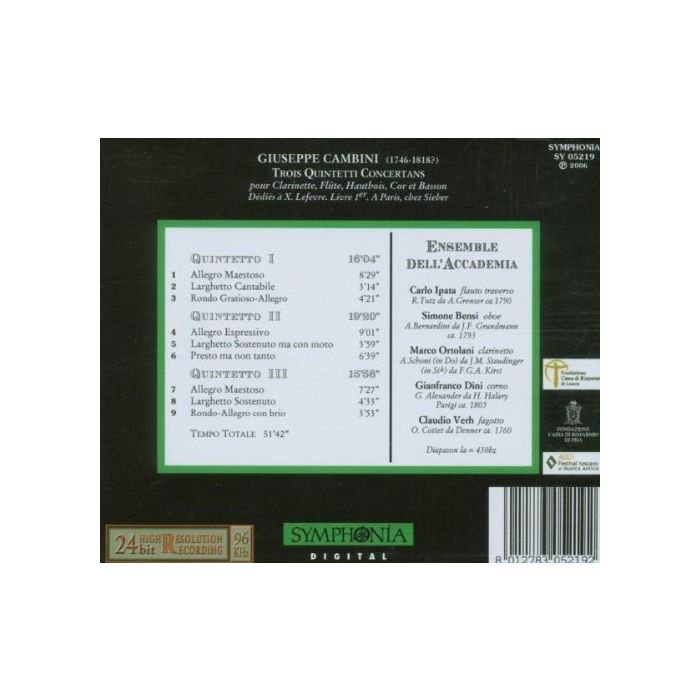 CAMBINI Giuseppe - Trois Quintetti Concertans pour Clarinette, - slide-1
