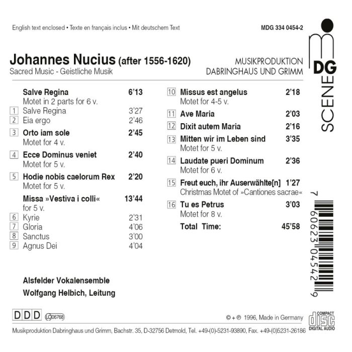 Nucius: Sacred Motets; Missa 