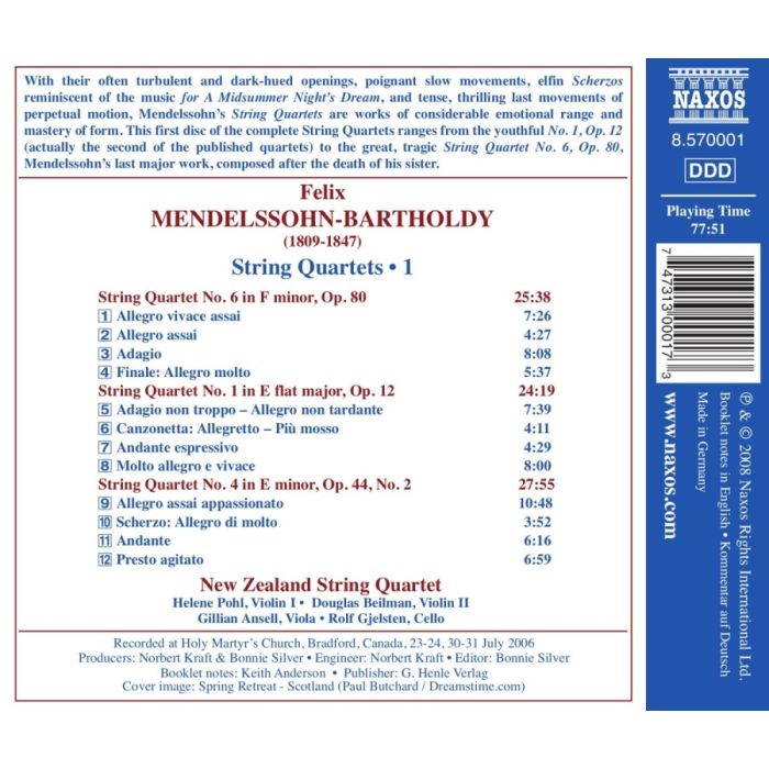 Mendelssohn: String Quartets Vol. 1 - Nos. 1, 4 - slide-1