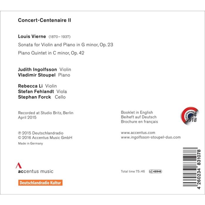 Vierne: Sonata for Violin and Piano; Piano Quintet - slide-1