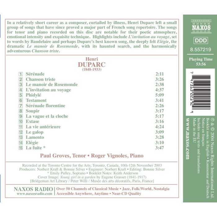 DUPARC: Songs for Voice and Piano - slide-1