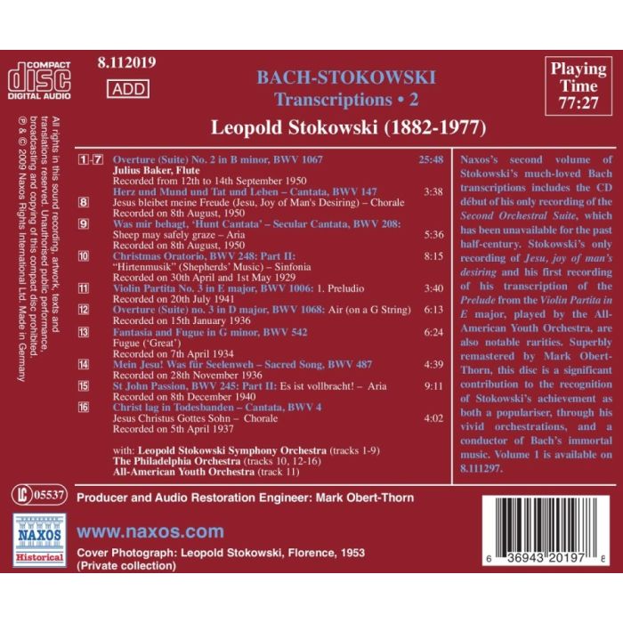 BACH - STOKOWSKI: Transcriptions Vol. 2, nagr. 1929-1950 - slide-1