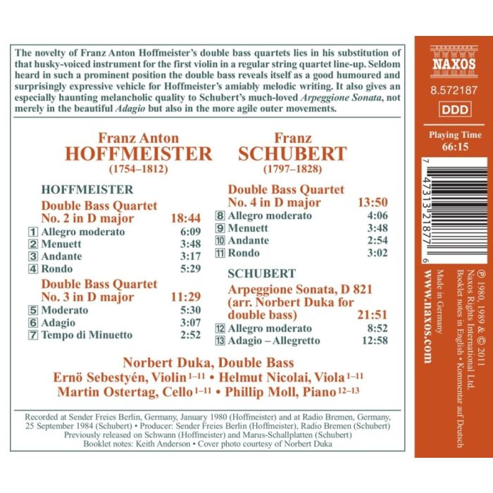 Hoffmeister: Double Bass Quartets Nos. 2, 3 & 4, Schubert: Arpeggione Sonata - slide-1