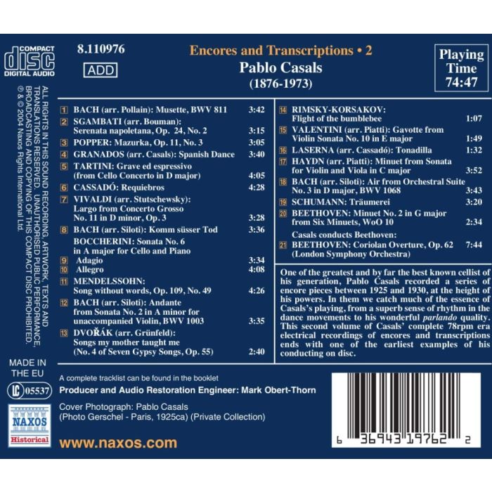 CASALS, Pablo: Encores and Transcriptions, Vol. 2 (1927-1930) - slide-1
