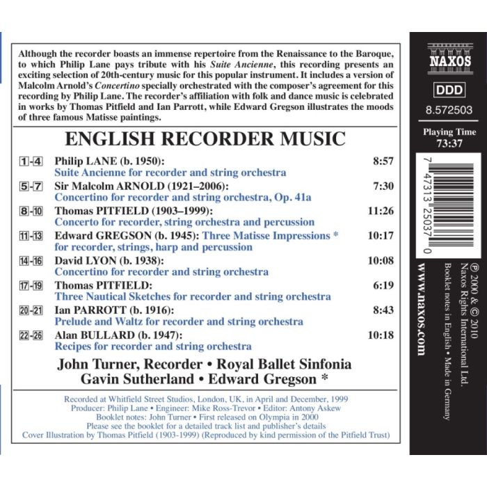 English Recorder Music - LANE, ARNOLD, PITFIELD, GREGSON, LYON,  PARROTT, BULLARD - slide-1