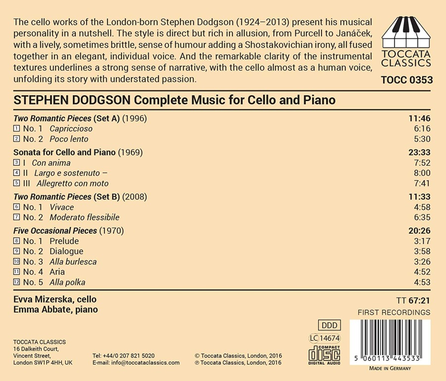 Dodgson, Stephen: Chamber Music Vol. 1 - Music for Cello and Piano - slide-1
