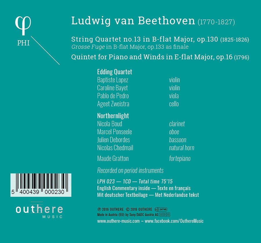 Beethoven: String Quartet op. 130; Grosse Fuge op. 133; Quintet for Piano and Winds op.16 - slide-1