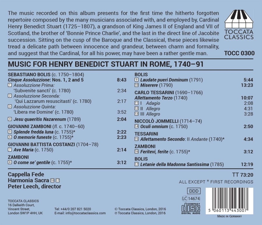 Music for Henry Benedict Stuart in Rome, 1740-91 - Bolis; Zamboni; Tessarini; Jomelli - slide-1