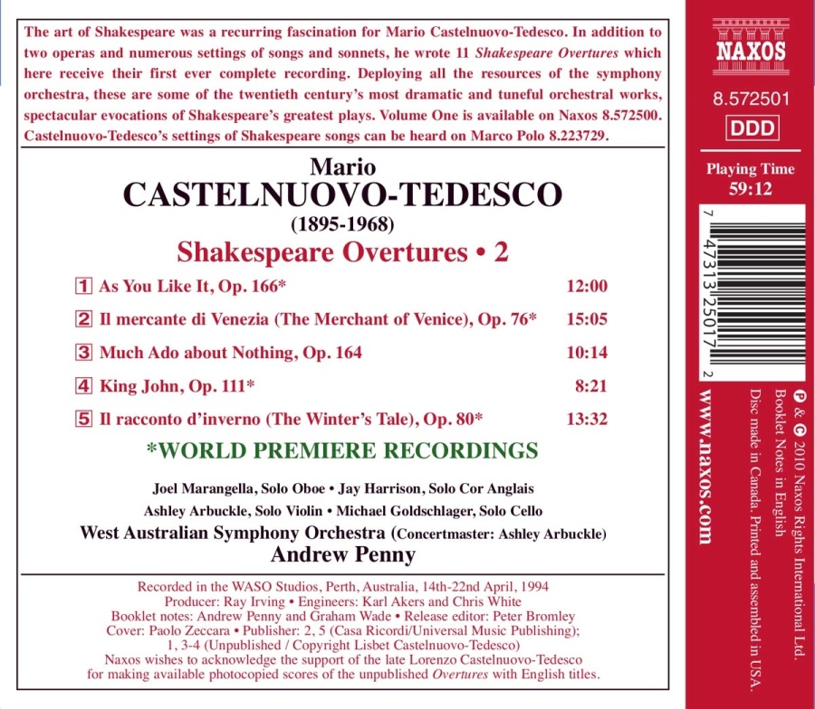 Castelnuovo-Tedesco: Shakespeare Overtures Vol. 2 - slide-1
