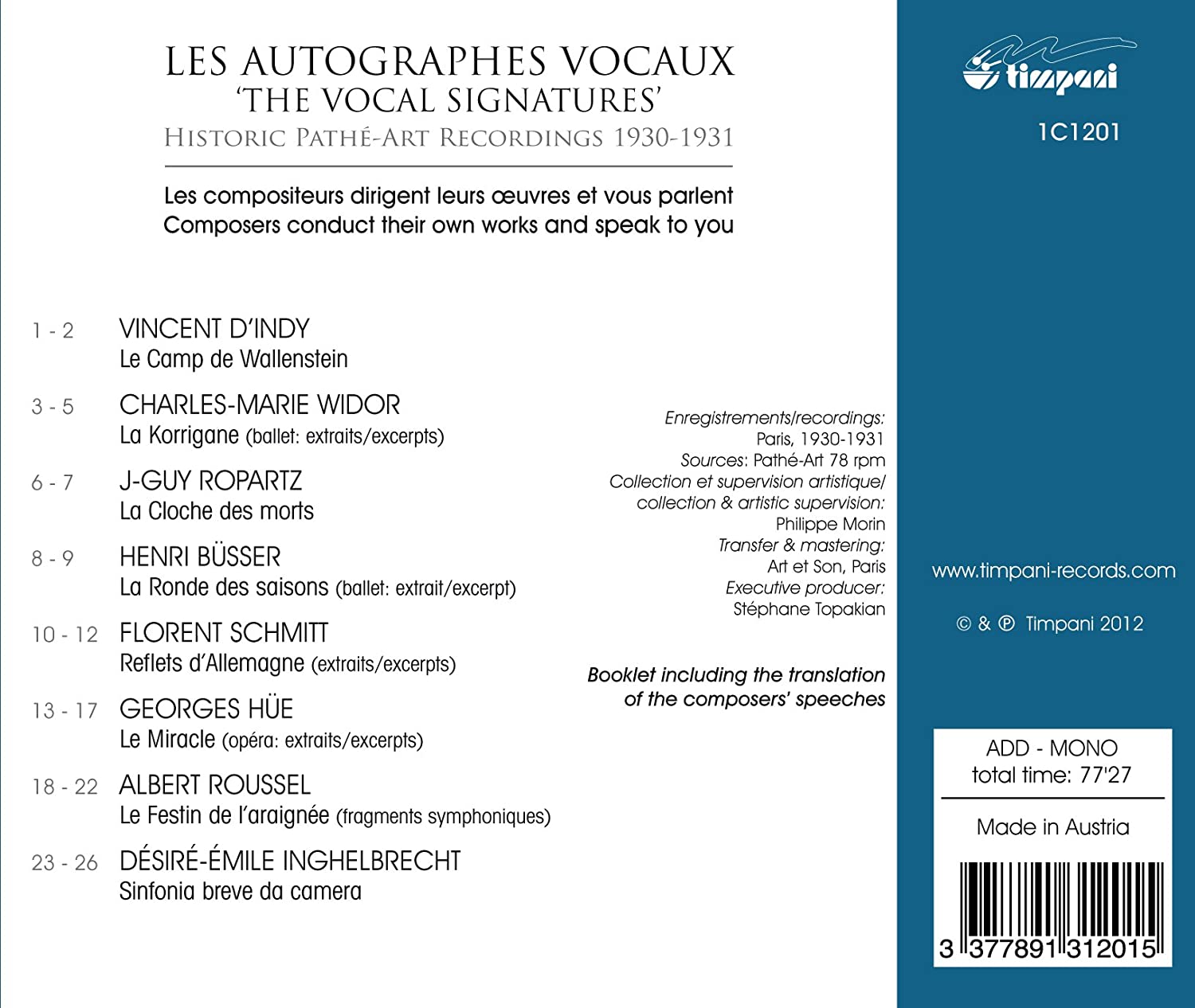 Les autographes vocaux, Pathé-Art 1930-1931, composers conduct and speak: d'Indy, Widor, Ropartz, Büsser, Schmitt, Hüe, Roussel, Inghelbrecht - slide-1