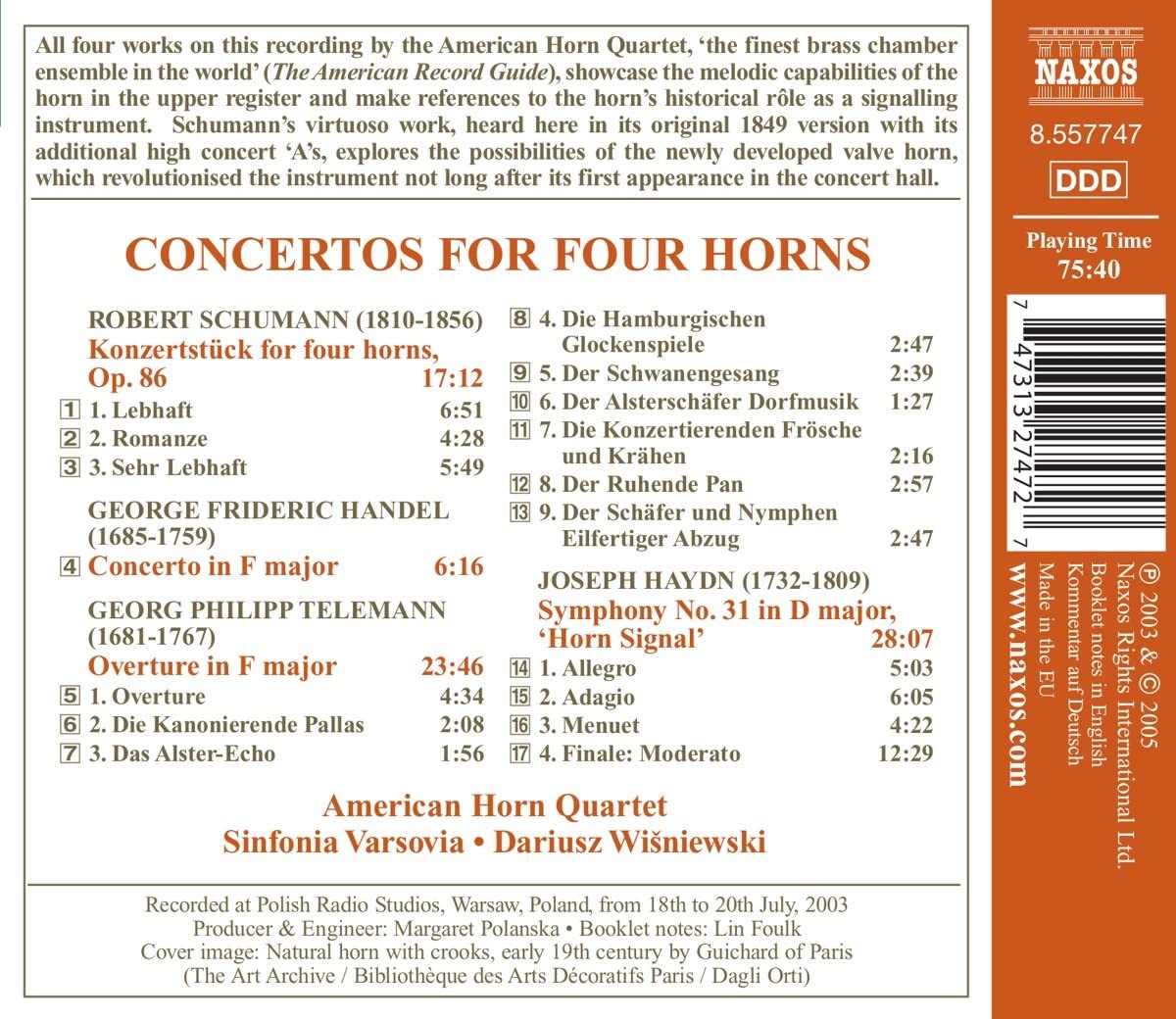 Schumann/Handel/Haydn/Telemann: Concertos for Four Horns - slide-1