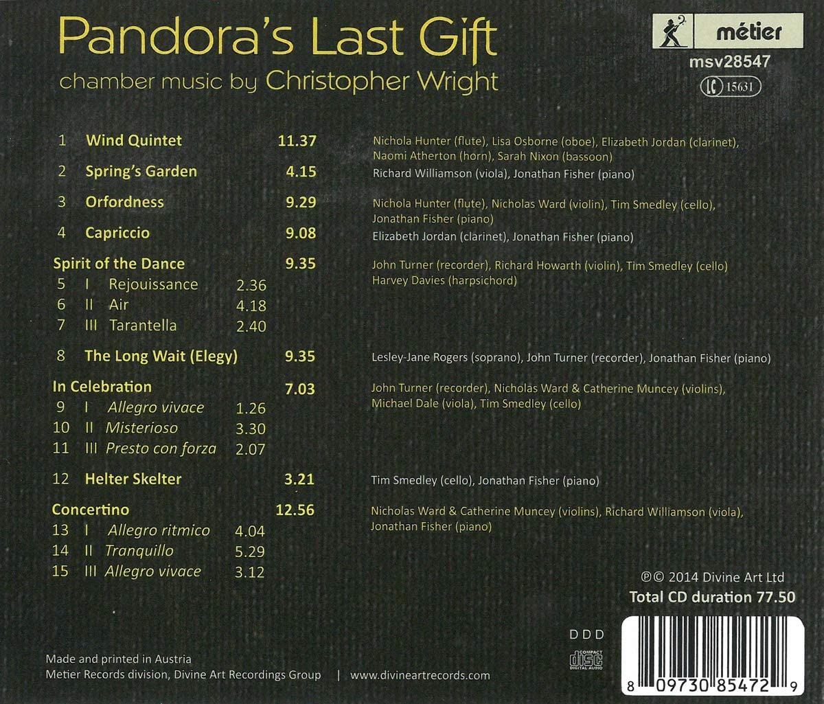 Pandora's Last Gift' - Chamber music by Christopher Wright - slide-1