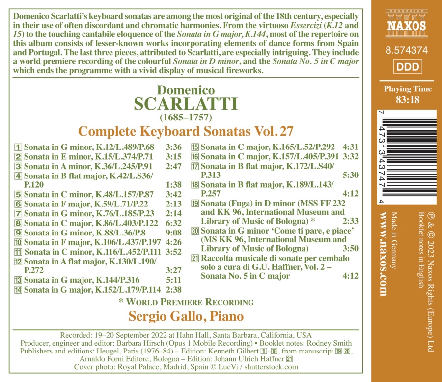 Scarlatti: Complete Keyboard Sonatas Vol. 27 - slide-1