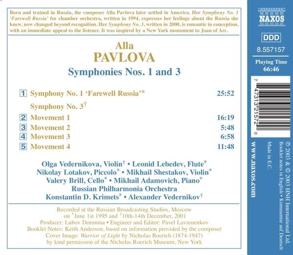 PAVLOVA: Symphonies no. 1 & 3 - slide-1