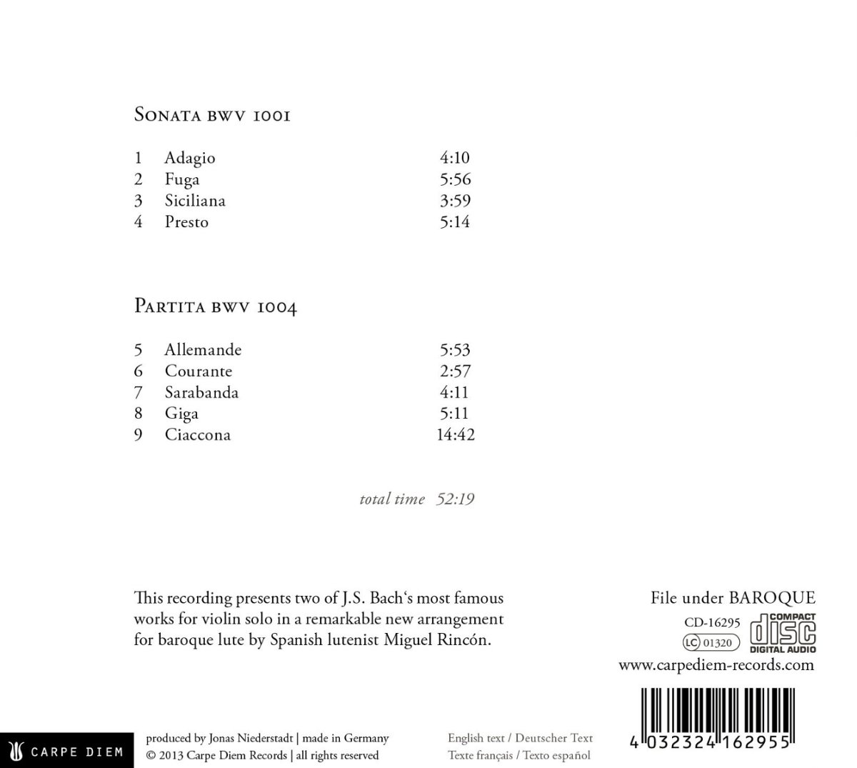 Bach: Sonata BWV1001 & Partita BWV1004 - slide-1