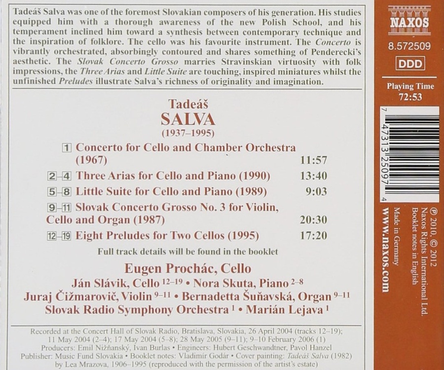 SALVA: Cello Concerto; 3 Arias; Slovak Concerto Grosso No. 3 - slide-1