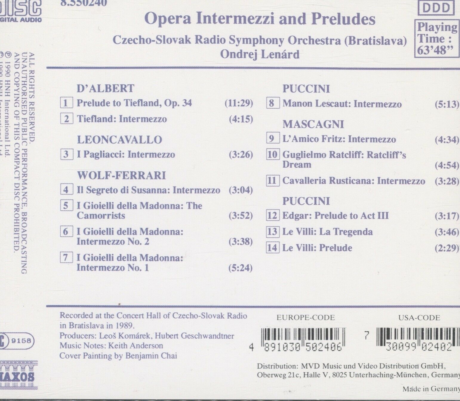 Opera Intermezzi And Preludes: Cavalleria Rusticana, Manon Lescaut, Pagliacci, Segreto di Susanna - slide-1