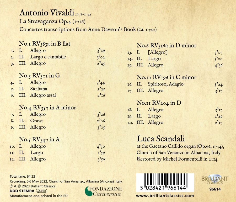 Vivaldi: La Stravaganza Op. 4, Transcriptions for Organ - slide-1