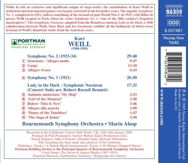 WEILL: Symphonies Nos. 1 and 2; Lady in the Dark - Symphonic Nocturne - slide-1