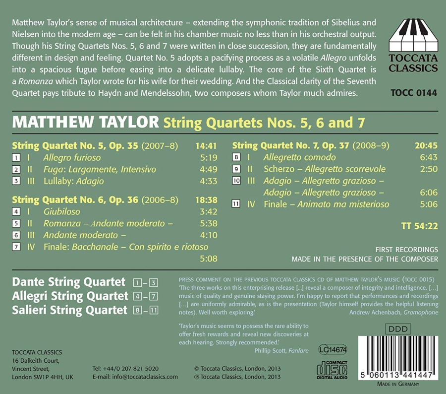 Taylor: String Quartets Nos. 5, 6 and 7 - slide-1