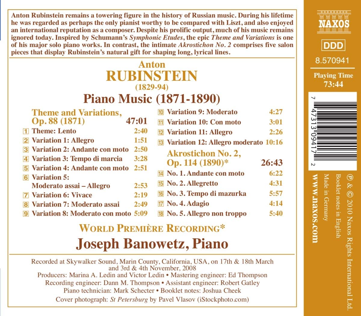 Rubinstein: Piano Music (1871-1890) - slide-1