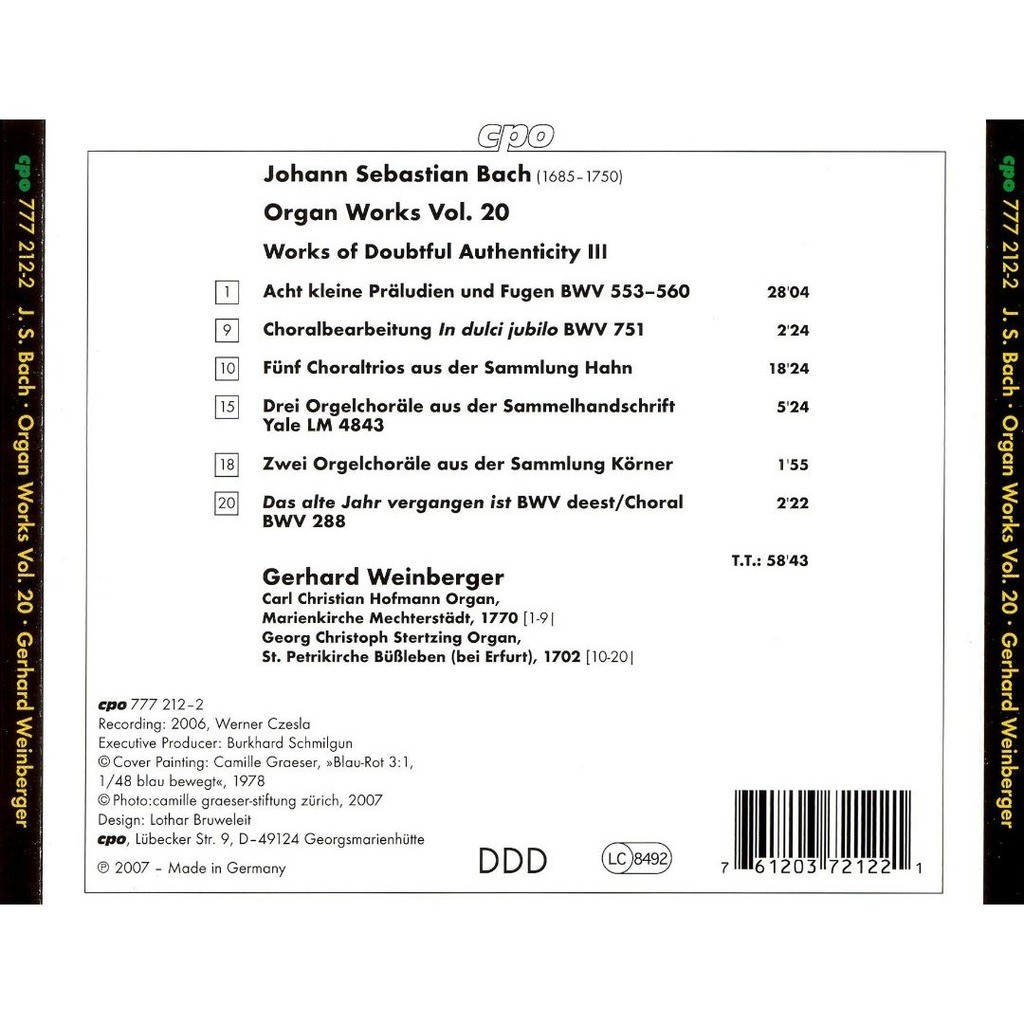 Bach J.S; Complete Organ Works Vol. 20 - slide-1