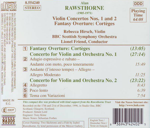 RAWSTHORNE: Violin Concertos Nos. 1 & 2 / Fantasy Overture: Cortèges - slide-1