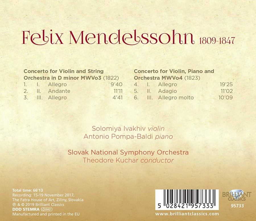 Mendelssohn: Violin Concerto & Concerto for Violin, Piano and Orchestra - slide-1
