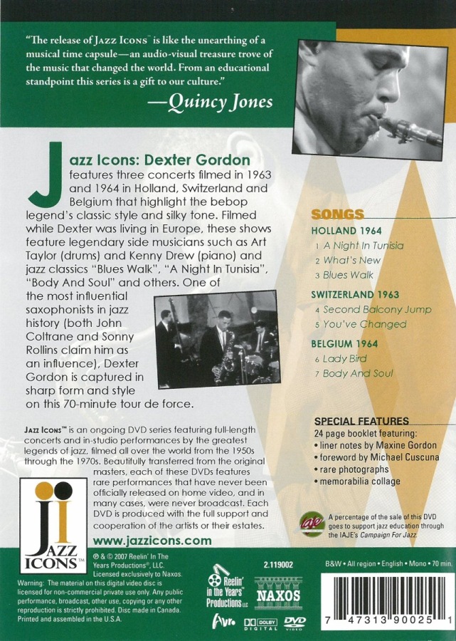 JAZZ ICONS:  DEXTER GORDON Live in \'63 and \'64  (Switzerland & - slide-1
