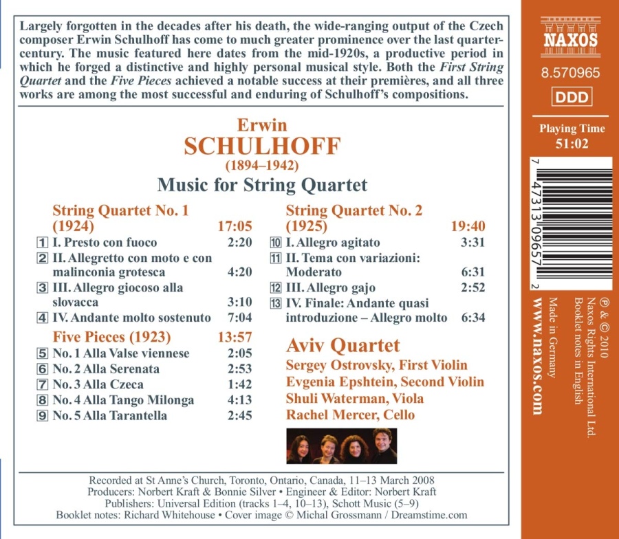 Schulhoff: String Quartets Nos. 1 and 2, Five Pieces for String Quartet - slide-1