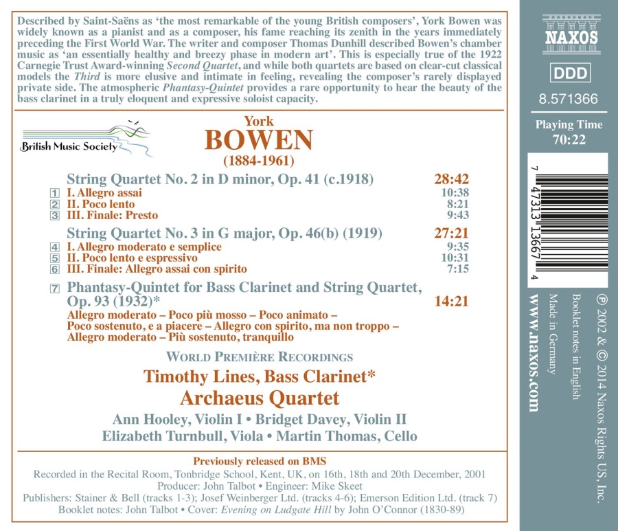 Bowen: String Quartets Nos. 2 and 3; Phantasy-Quintet - slide-1