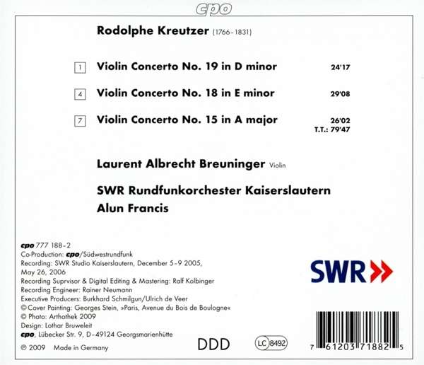 Kreutzer: (1766-1831): Violin Concertos 15, 18 & 19 - slide-1