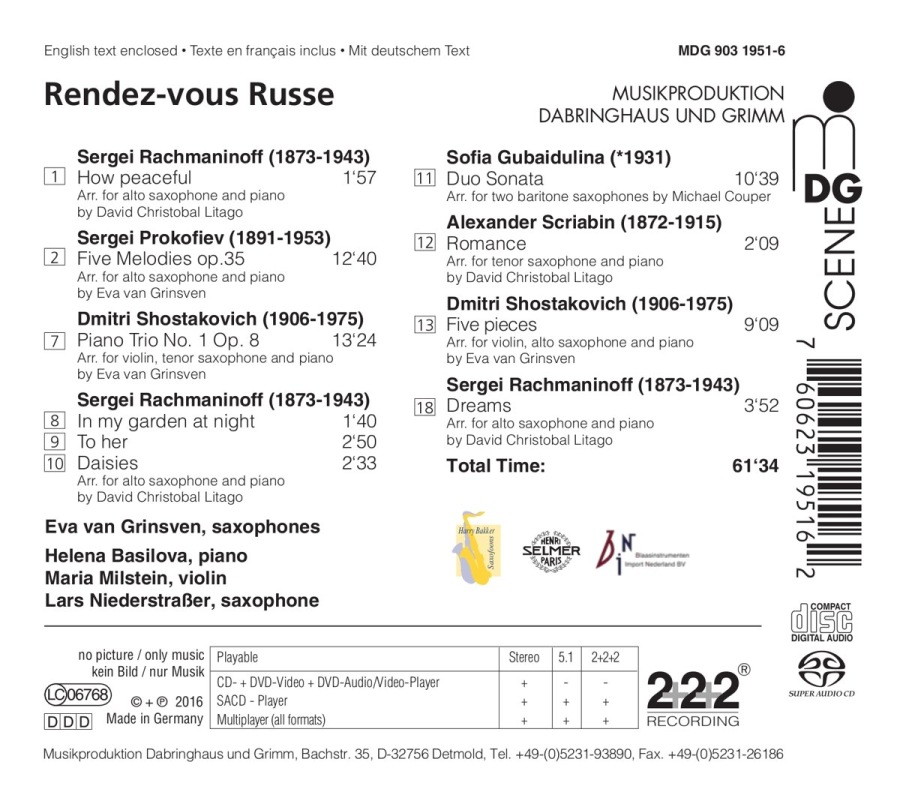 Transcriptions For Sax Rendez-vous Russe -Transcriptions For Sax: Prokofiev, Rachmaninov & Shostakovich: - slide-1