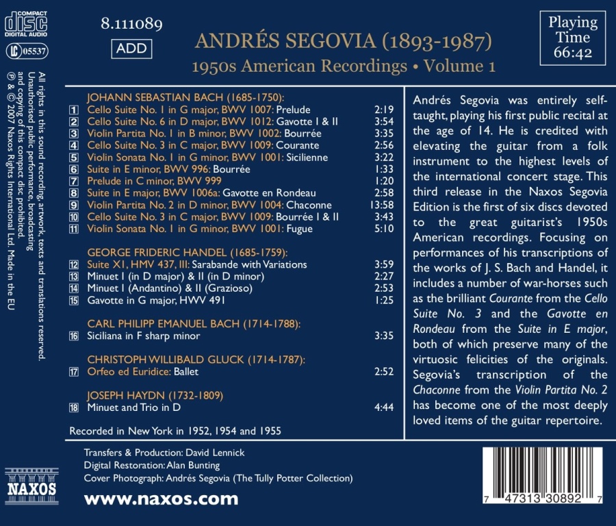 SEGOVIA Andrés -  American Recordings Vol. 1 - slide-1
