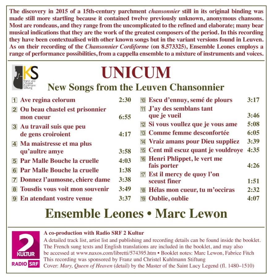 Unicum - New Songs from the Leuven Chansonnier - slide-1