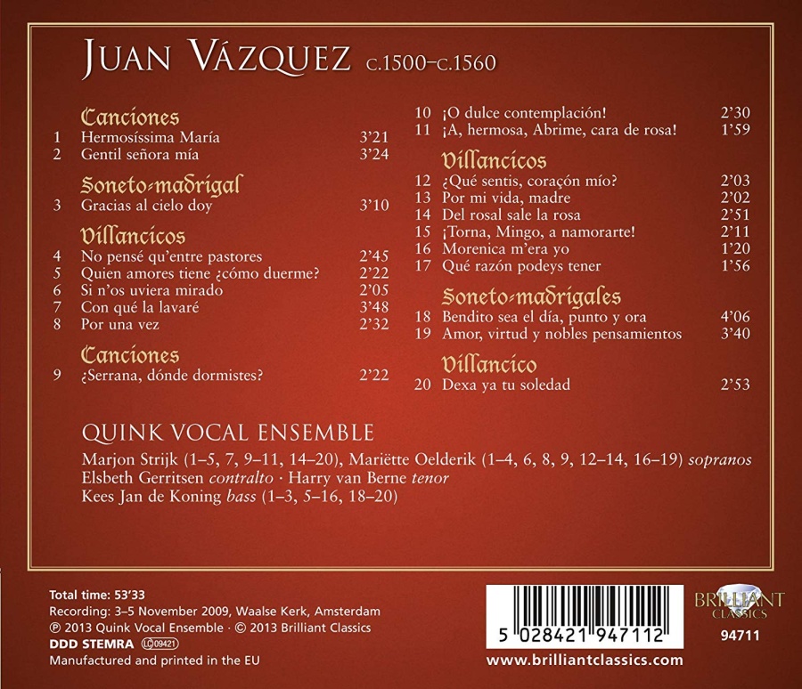 Vazquez: Gentil Señora Mia, 16th Century Songs and Villancicos - slide-1