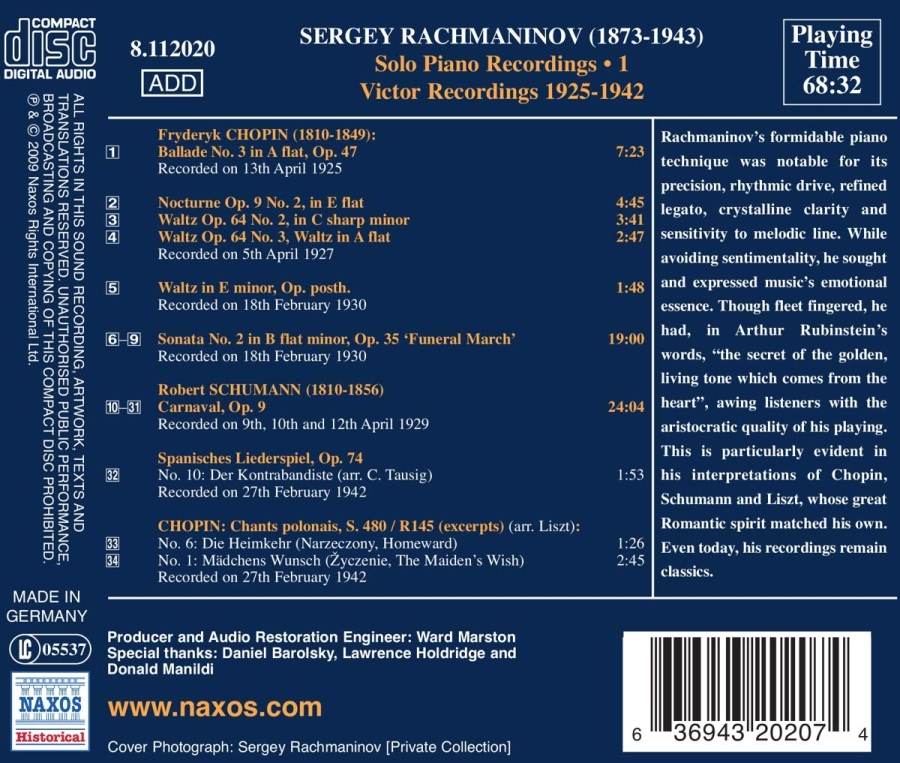 Rachmaninov: Solo Piano Recordings Vol. 1, Victor Recordings 1925-1942 - CHOPIN, SCHUMANN - slide-1