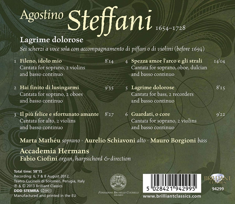 Steffani: Lagrime Dolorose, Secular Cantatas - slide-1